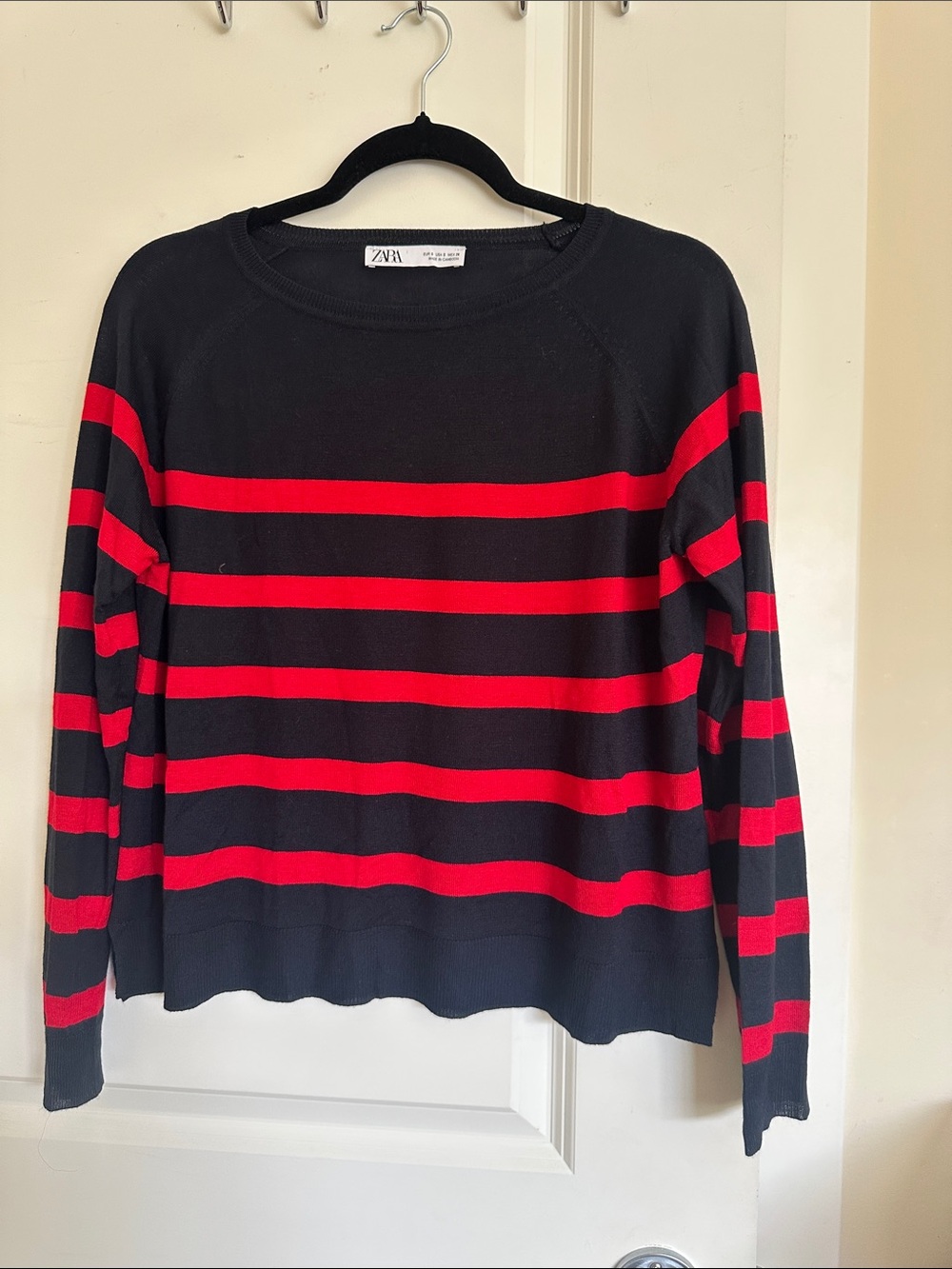 Zara Blue Sweater with Red Stripes